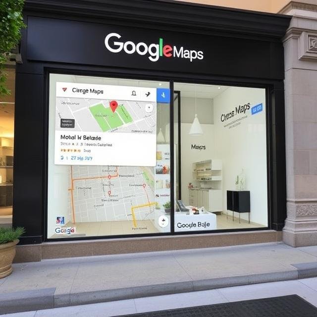 Fachada de una clínica de belleza con el logo de Google Maps y un mapa visible, simbolizando el posicionamiento local y la visibilidad en Google Maps