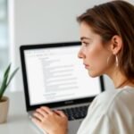 Mujer con expresión de duda mientras usa su portátil, representando los errores comunes que impiden que la web de su clínica estética funcione correctamente